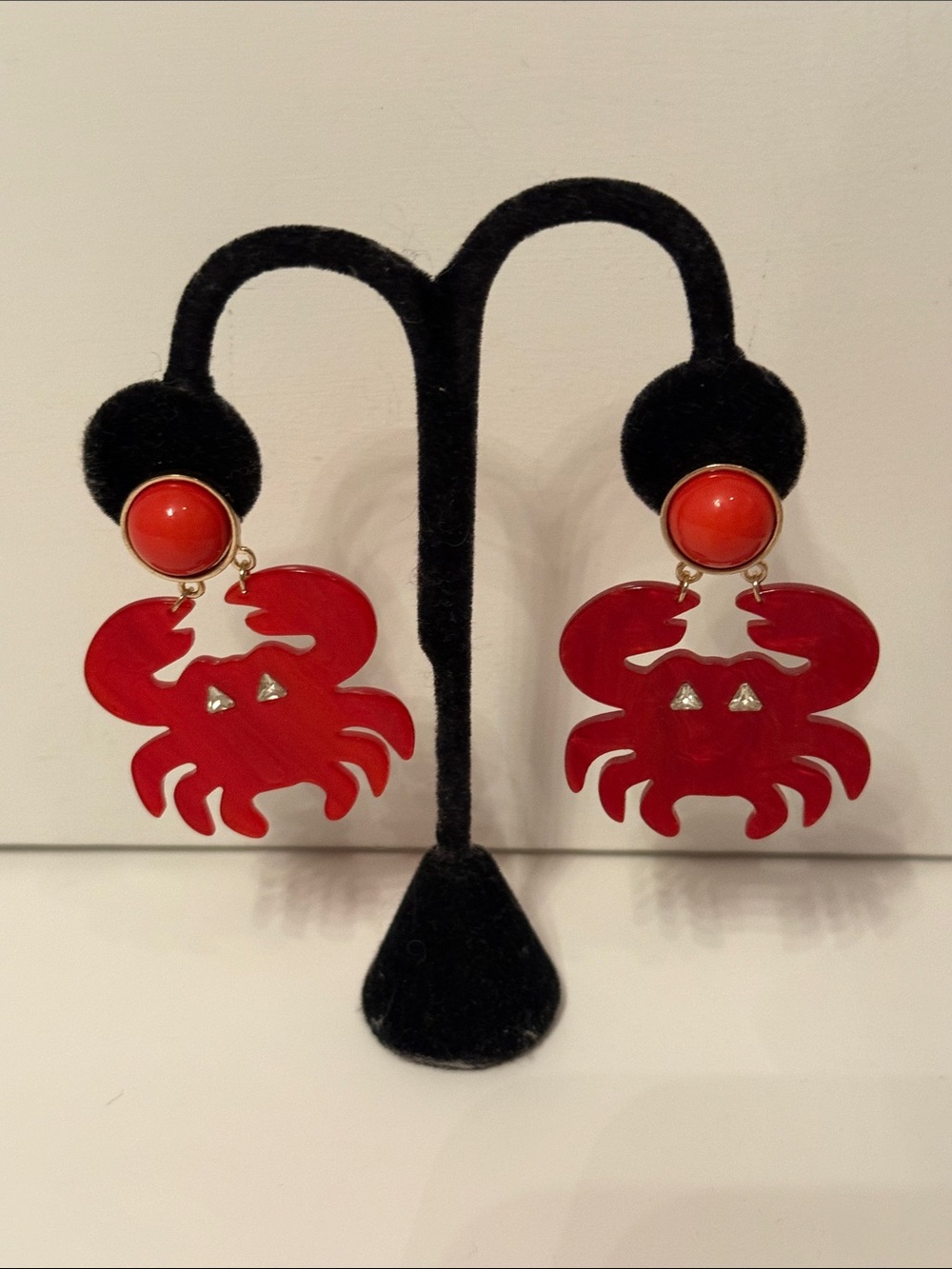 SUGARFIX Red Crab Dangle Earrings resin pierced post drop jewelry bling eyes